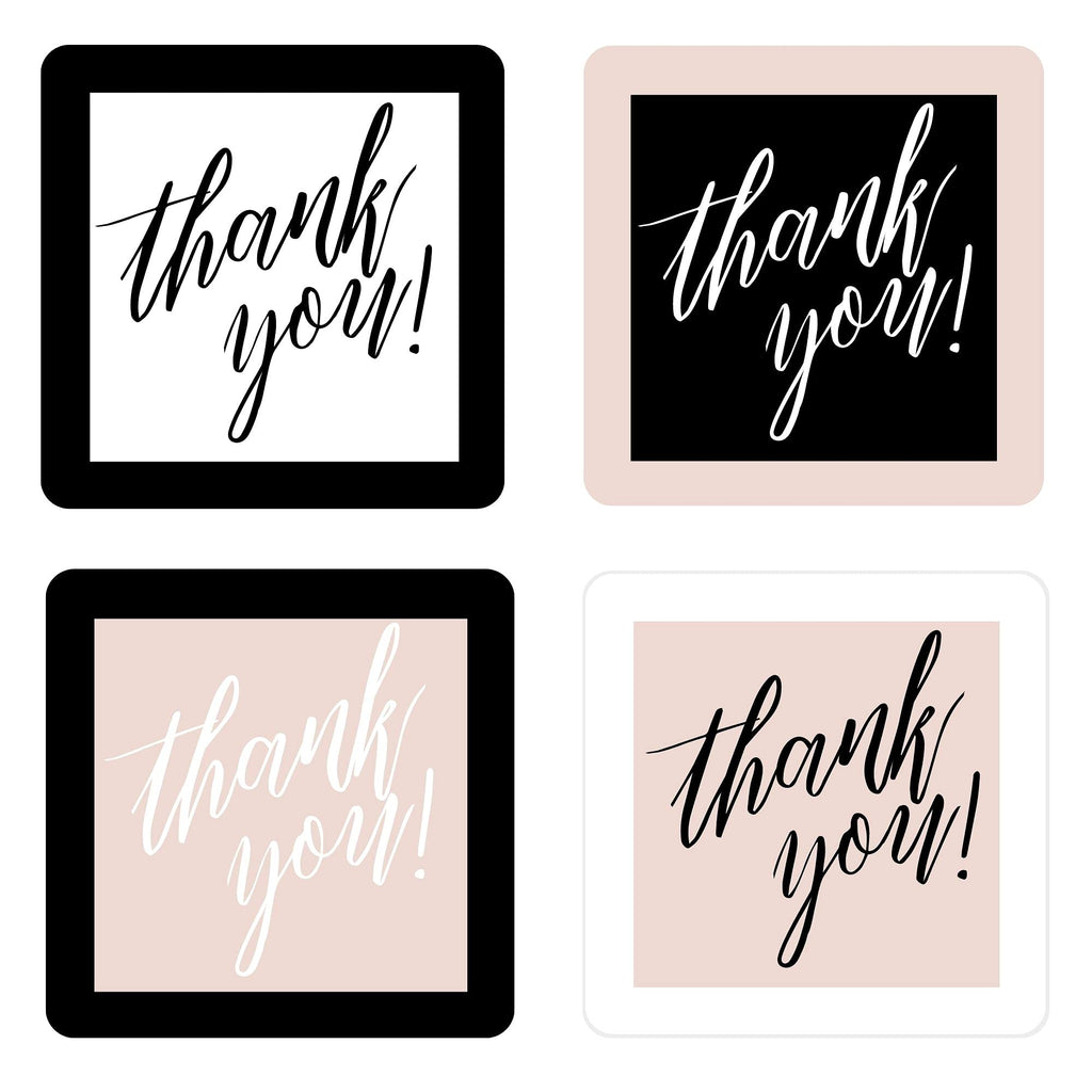 Mobiusea Creation Thank You Stickers Roll | Modern Minimalist | Pink Square 1.5 inch | Waterproof | 500 Labels for Small Business Supplies, Packaging, Bubble Mailer Seal Stickers, Gift Bags