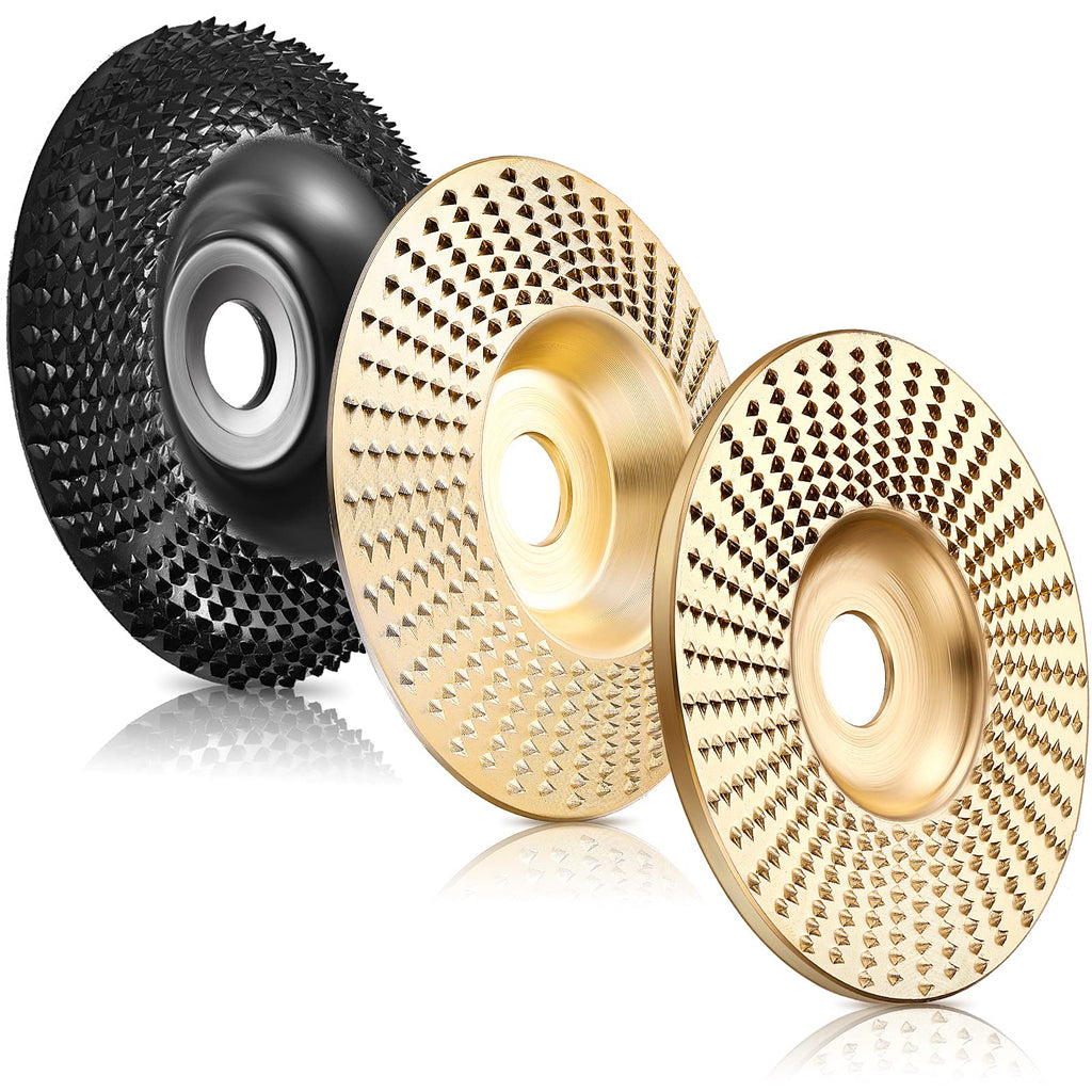 3 Pieces 4 Inch Grinder Wheel Disc Wood Shaping Wheel Wood Grinding Shaping Disc for Angle Grinders with 5/8 Inch Inner Diameter (Gold and Black) Gold and Black