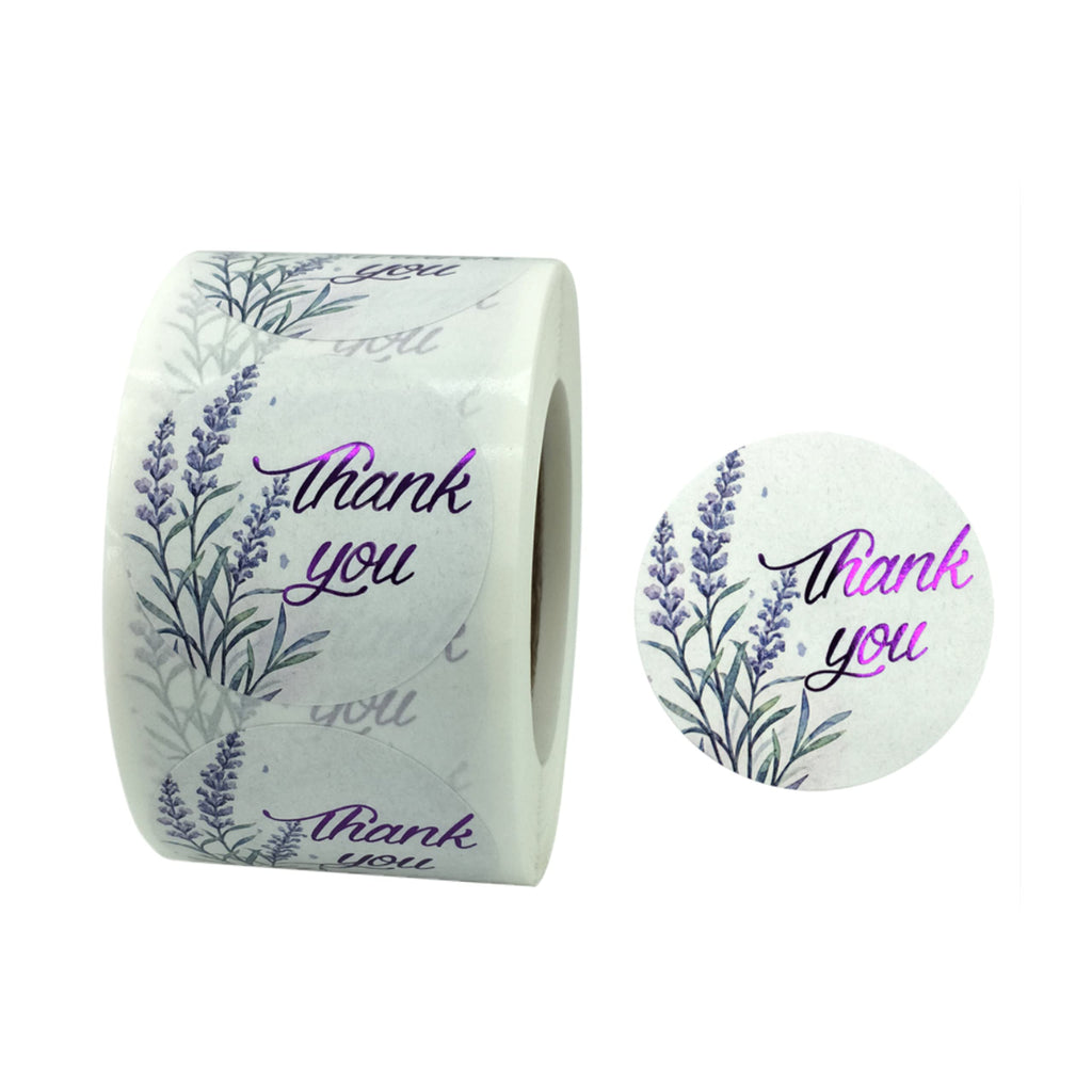 PMCDS2G Thank You Stickers Seals Blinking Purple with Lavender 1.5" 500pcs in 1 Roll for Gift Décor Thank You Cards Small Business Handmade Crafts