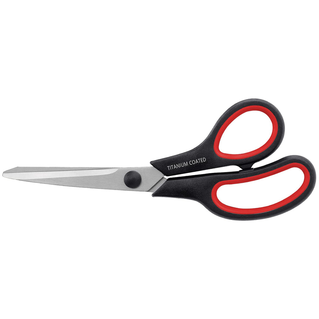 Scissors 8" Multipurpose Scissors Titanium Coated Sturdy Sharp Scissors Right/Left Handed Comfort-Grip Handles for Office Home School Sewing Fabric Craft Supplies Black/Red Black w Red