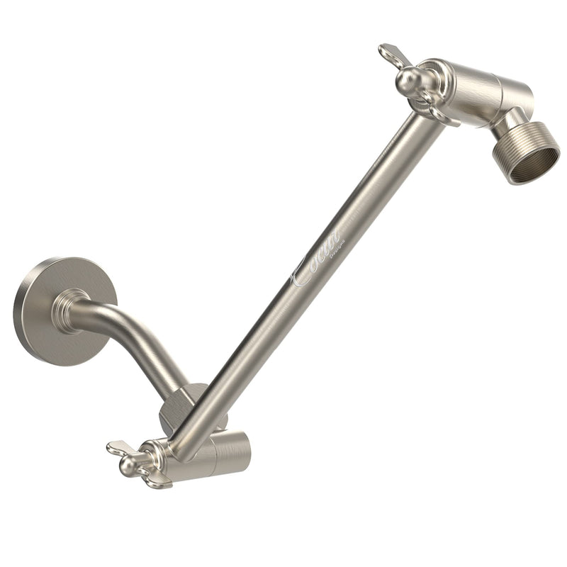 Coeur Designs 12-Inch Shower Extension Arm. Solid Brass. Height/Angle Adjustable With a Unique Locking Gear for a Perfect Position Every time. Holds All Showerhead Sizes!! 12 Inch Brushed Nickel