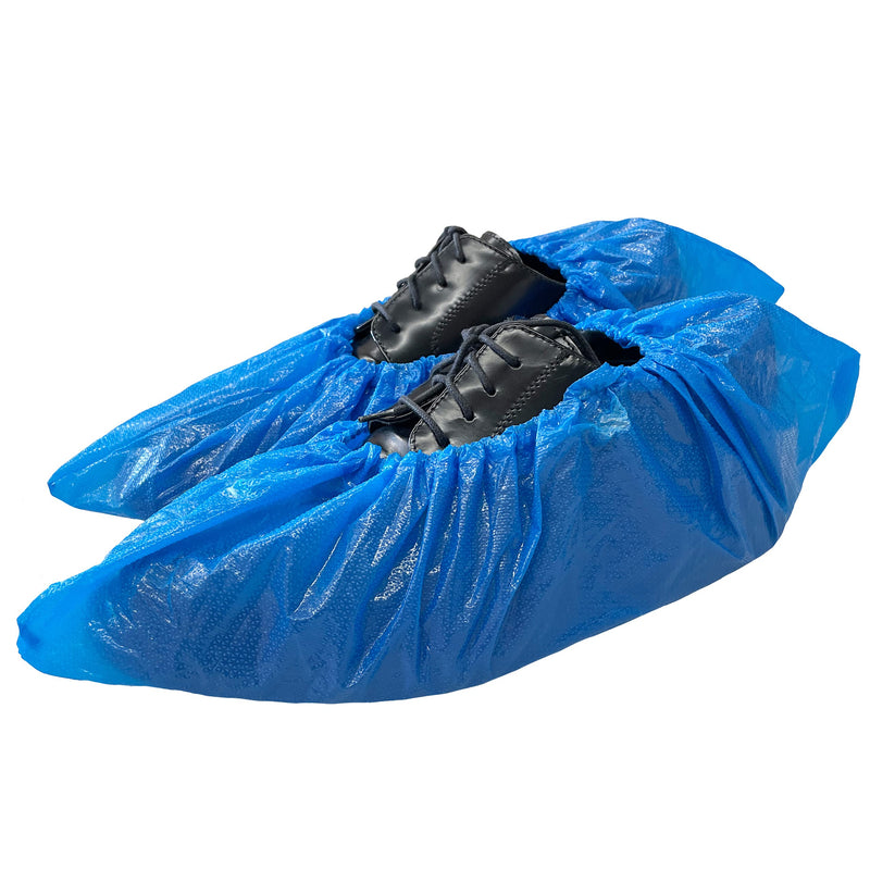 Buena Goods 100 Pack Extra Large Disposable Blue Boot & Shoe Covers. Reusable Premium CPE Waterproof Durable Booties with Non Slip Treads for Indoor Use. Fits US Men's Size 14 & Women's 16 Shoe Size