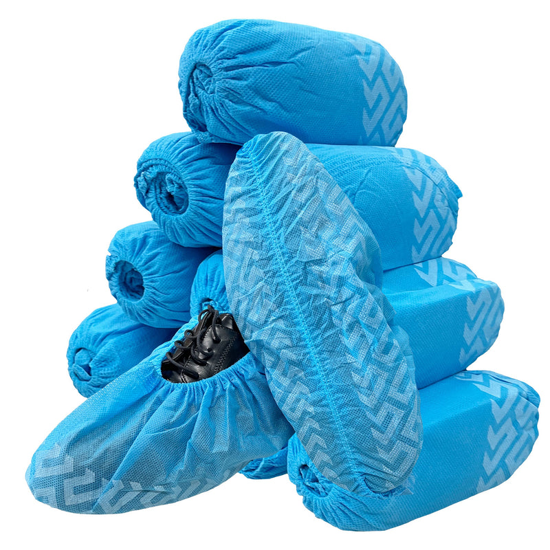 Buena Goods 100 Pack Extra Large Disposable Blue Boot & Shoe Covers. Reusable Premium Water Resistant Durable Booties with Non Slip Treads for Indoor Use. Fits US Men's Size 14 & Women's 16 Shoe Size