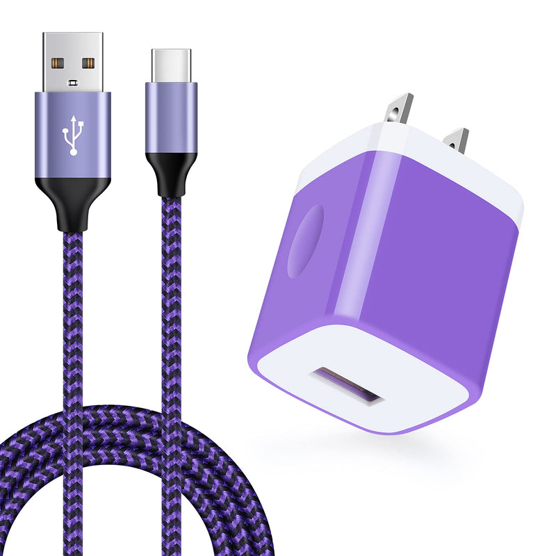 5W USB Power Adapter, JoHouer USB Charger Block Charging Box 3ft Type C Cable Compatible for Moto G50 E7 G Stylus One Fusion Samsung Galaxy A32 5G M12 M02s M21s A12 Z Flip3 5G LG Q92 5G K62 Stylo 6 5 purple charger with 3ft cord