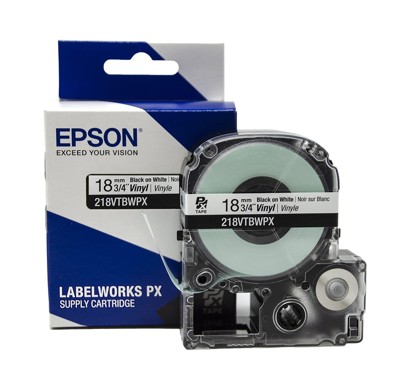 LABELWORKS 218VTBWPX Tape Cartridge - Black on White Flexible and Durable Vinyl Industrial Label Maker Tape - 3/4" (18MM) Wide, 22.9 ft 18mm