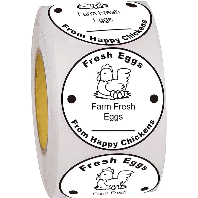 Farm Fresh Eggs Stickers 500 Pcs Farm Fresh Eggs Carton Labels Per Roll - 1.5" Fresh Eggs Farmer's Market Packaging Sticker for Farm Fresh Produce Egg Carton Labeling (White, 1.5In) White