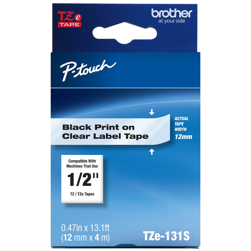 Brother Genuine P-Touch TZE-131S Tape, Standard Laminated P-Touch Tape, Black on Clear, Perfect for Indoor or Outdoor Use, Water Resistant, (4M), Single-Pack