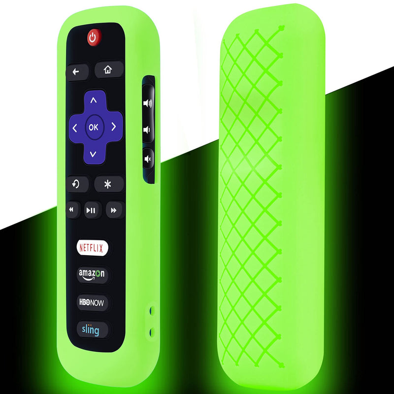 Remote Case for Roku, Battery Cover for TCL Roku Smart TV Steaming Stick Remote, Roku TV Remote Cover Silicone Protective Controller Universal Sleeve Skin Glow in The Dark Green Green Glow