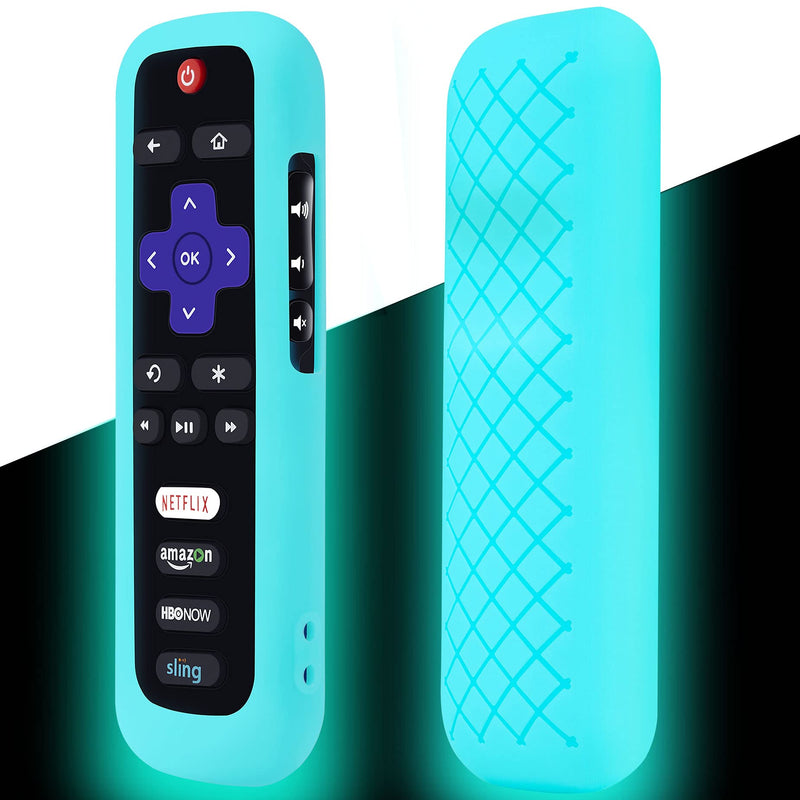 Remote Case for Roku, Battery Cover for TCL Roku Smart TV Steaming Stick Remote, Roku TV Remote Cover Silicone Protective Controller Universal Sleeve Skin Glow in The Dark Sky Blue Sky Glow