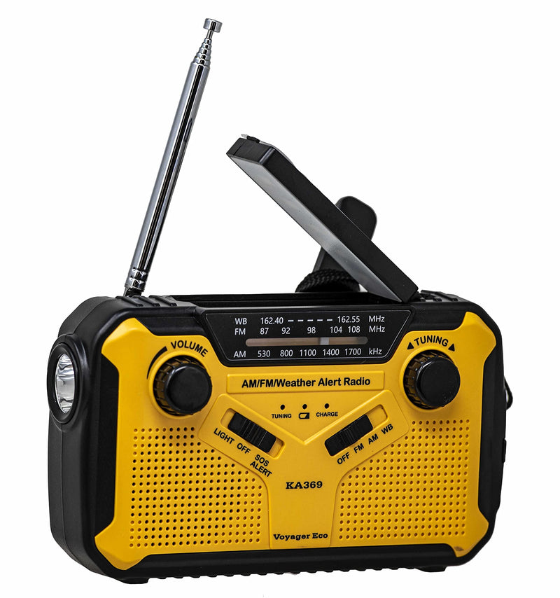 Kaito Voyager ECO Emergency Radio KA369 AM/FM NOAA Weather Alert 5-Way Powered Solar Crank Radio Receiver with LED Flashlight and USB Mobile Phone Charger