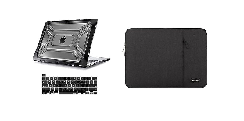 MOSISO Compatible with MacBook Pro 13 inch Case 2020 Release A2338 M1 A2289 A2251, Heavy Duty Plastic Hard Shell Case with TPU Bumper&Vertical Sleeve Bag with Pocket, Black