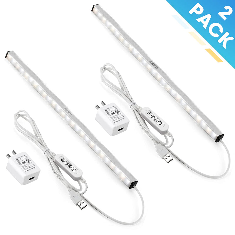ASOKO LED Under Cabinet Lighting USB Plug-in, Dimmable, 3 Color Temperature, 14.5 in, Under Counter Lights for Kitchen,Shelf,Cupboard, Under Desk Monitor Light Bar (Sliver, 14.5 inch-2 Pack) Lights 2 Pack（14.5 inch）