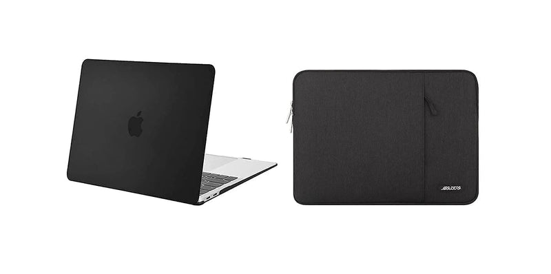 MOSISO Compatible with MacBook Air 13 inch Case 2020 2019 2018 Release A2337 M1 A2179 A1932, Plastic Hard Shell Case & Vertical Sleeve Bag with Pocket, Black