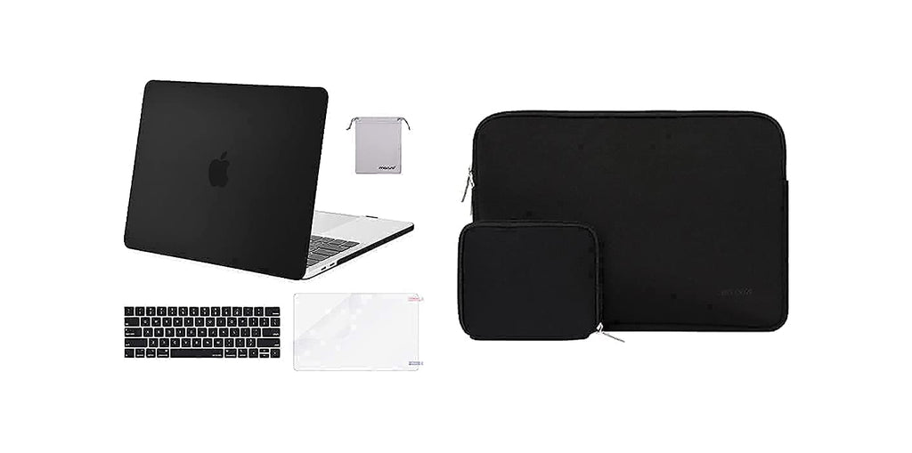 MOSISO Compatible with MacBook Pro 15 inch Case 2016-2019 Release A1990 A1707, Plastic Hard Shell&Neoprene Sleeve Bag with Small Case&Keyboard Cover&Screen Protector&Storage Bag, Black