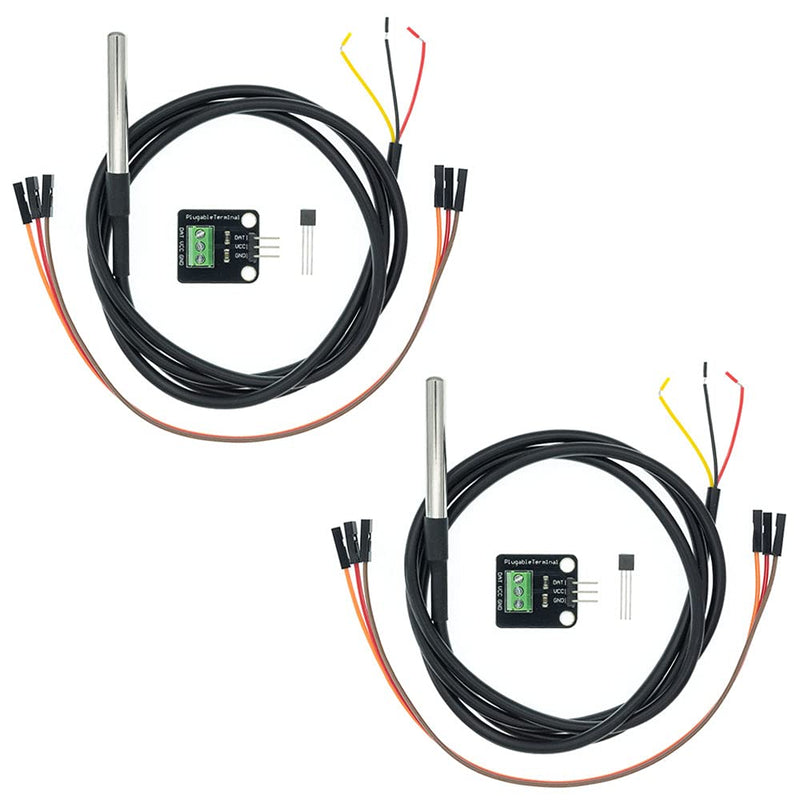 2 Pack DS18B20 Temperature Sensor Module Kit with Waterproof Stainless Steel Probe, TO-92 for Arduino and Raspberry Pi