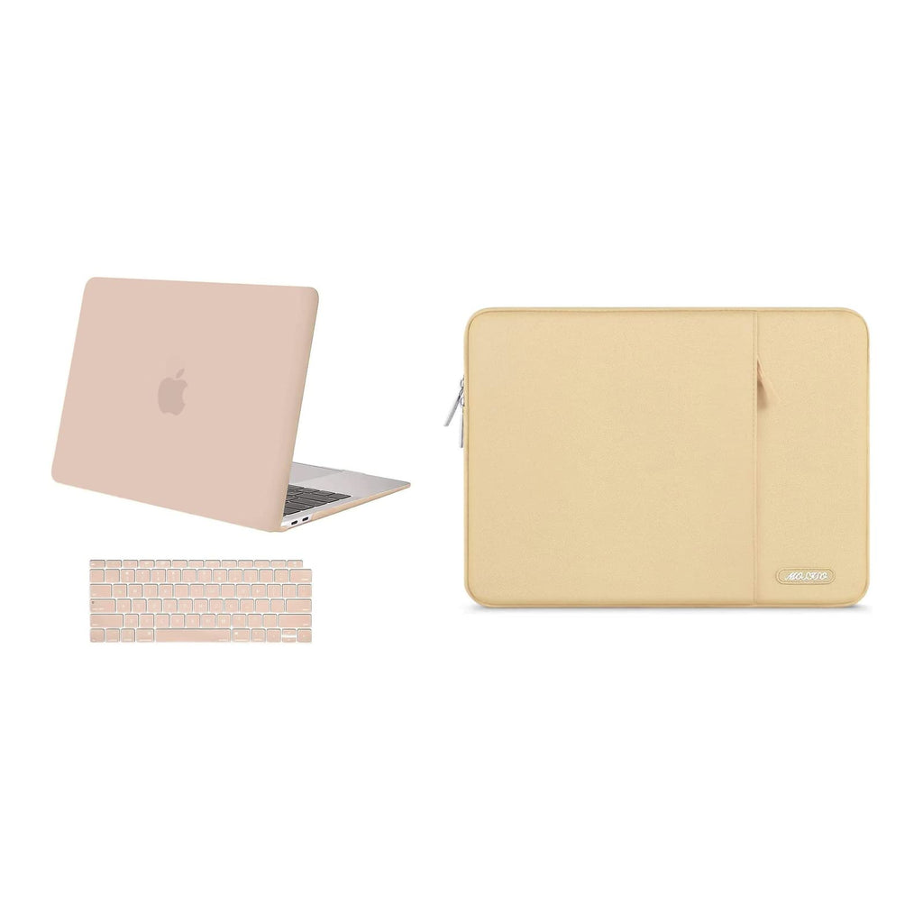 MOSISO Compatible with MacBook Air 13 inch Case 2018-2020 Rlease A2337 M1 A2179 A1932, Plastic Hard Shell Case&Vertical Sleeve Bag with Pocket&Keyboard Cover, Camel