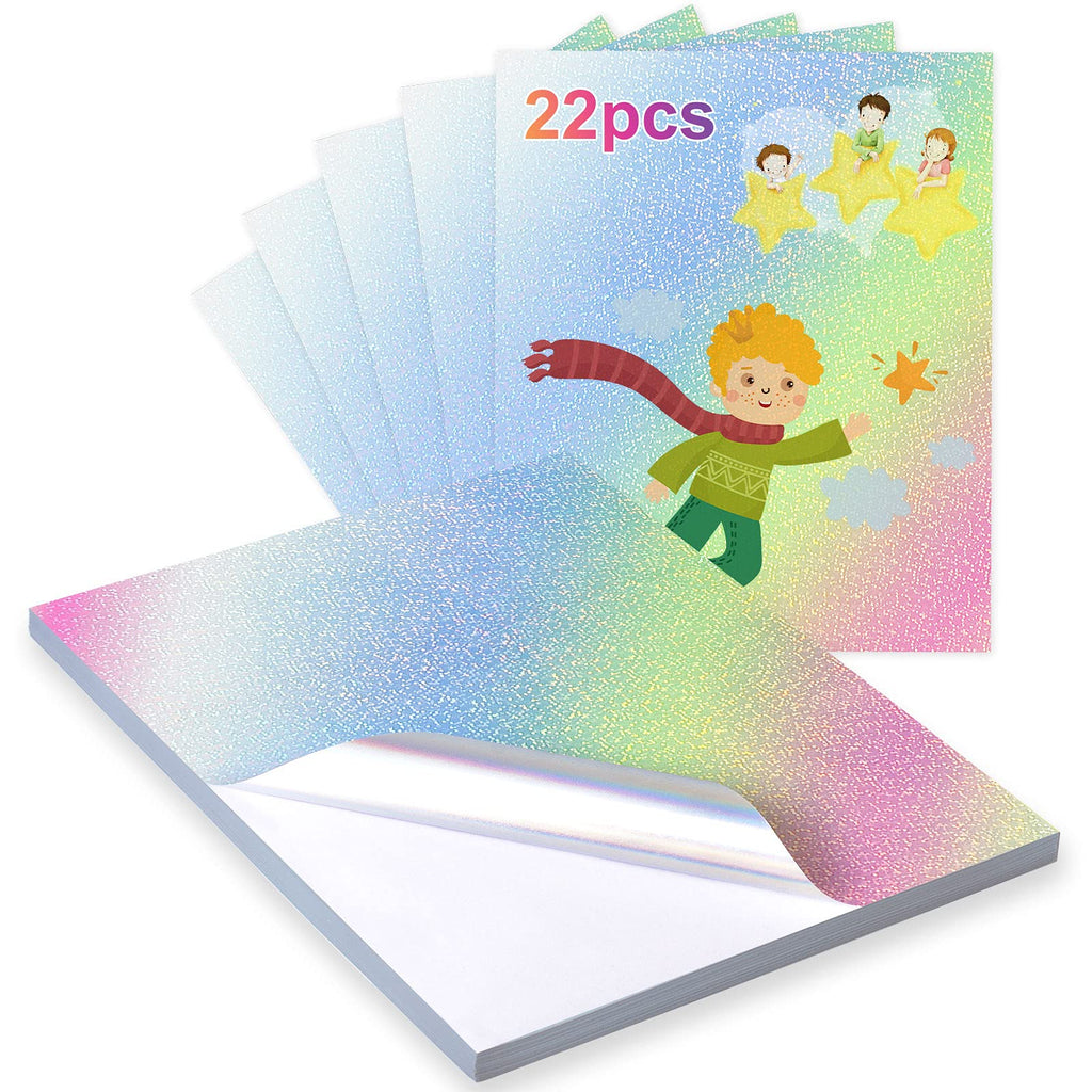 22 Sheets Holographic Dots Sticker Paper Holographic Sticker Paper 8.5 x11 inch for Inkjet Inkjet Printer & Laser Printer US letter size Holographic Printable Vinyl Rainbow Sticker Printer Paper (dot) dot