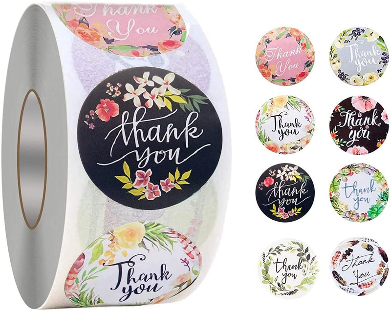 500pcs 1.5'' Thank You Stickers 8 Floral Designs of Thank You Label Stickers for Greeting Cards Flower Bouquets Self-Adhesive Labels for Gift Wraps Tags Mailers Bag - (Floral, 1.5 in)