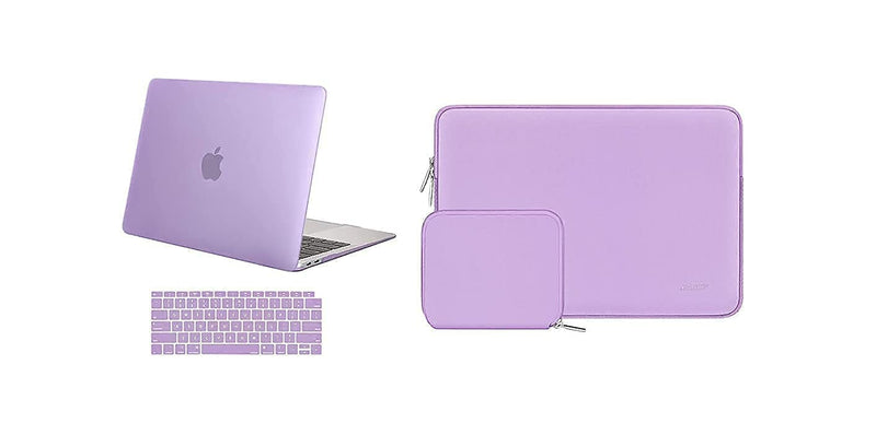 MOSISO Compatible with MacBook Air 13 inch Case 2018-2020 Rlease A2337 M1 A2179 A1932, Plastic Hard Shell Case&Neoprene Sleeve Bag with Small Case&Keyboard Cover, Light Purple