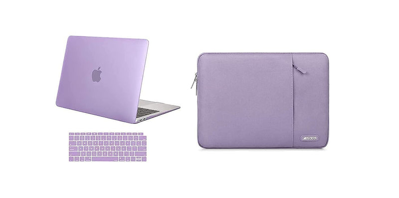 MOSISO Compatible with MacBook Air 13 inch Case 2018-2020 Rlease A2337 M1 A2179 A1932, Plastic Hard Shell Case&Vertical Sleeve Bag with Pocket&Keyboard Cover, Light Purple