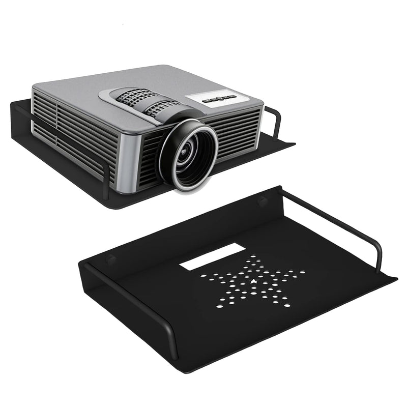 Small Wall Shelf 2Pcs Set, Floating Shelf, NO Drilling Projector Wall Mount - Alumimum Alloy, SIZE 11X8inch, Loading Capacity8.8lbs, Used for Media Boxes, Game Consoles, Routers, Projectors and Sounds Black