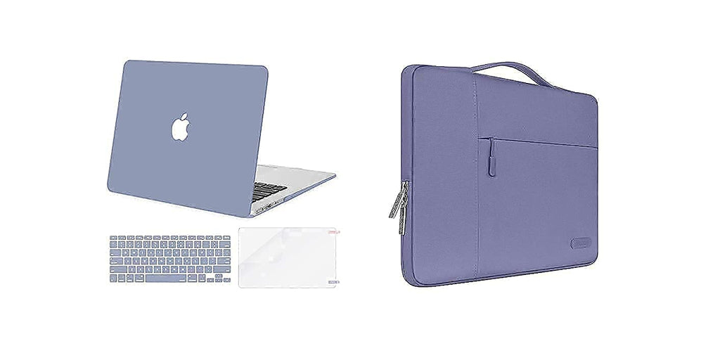 MOSISO Compatible with MacBook Air 13 inch Case 2010-2027 Rlease A1369 A1466, Plastic Hard Shell Case&Multifunctional Briefcase Sleeve Bag&Keyboard Cover&Screen Protector, Lavender Gray