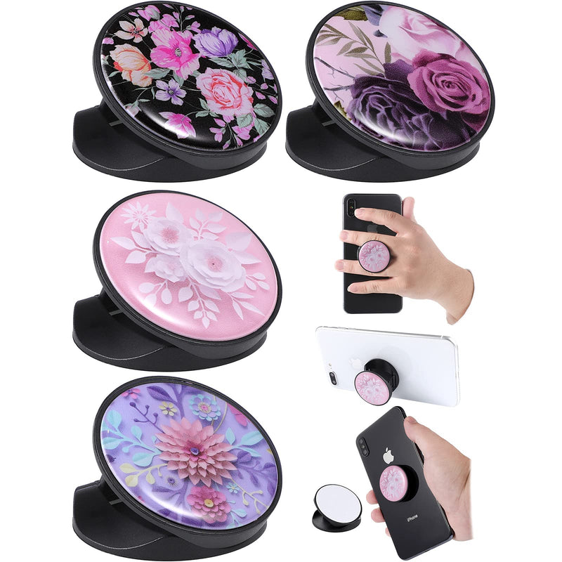 4 Pieces Paper Flowers Phone Grip Holders Flower Pattern Finger Expanding Stand Holder Expanding Grip Widely Compatible with Most Phones and Cases Collapsible Grip for Phones and Tablets