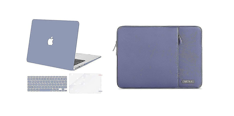 MOSISO Compatible with MacBook Air 13 inch Case 2010-2027 Rlease A1369 A1466, Plastic Hard Shell Case&Vertical Sleeve Bag with Pocket&Keyboard Cover&Screen Protector, Lavender Gray