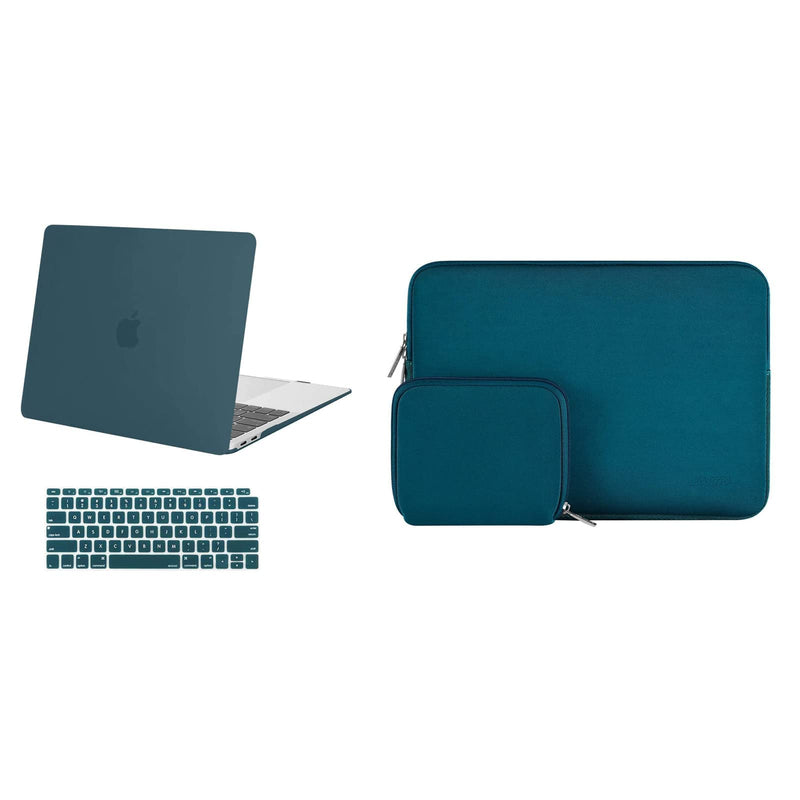 MOSISO Compatible with MacBook Air 13 inch Case 2018-2020 Rlease A2337 M1 A2179 A1932, Plastic Hard Shell Case&Neoprene Sleeve Bag with Small Case&Keyboard Cover, Deep Teal