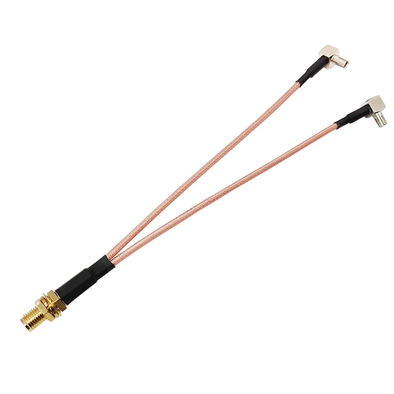 POBADY SMA-TS9 Splitter Cable SMA Female to Dual TS9 Male Right Angle 90 Degree Antenna Adapter Cable Pigtail Y Type RG316 15CM/6In for 2G 3G 4G LTE Antenna Router MiFi Mobile USB Modems