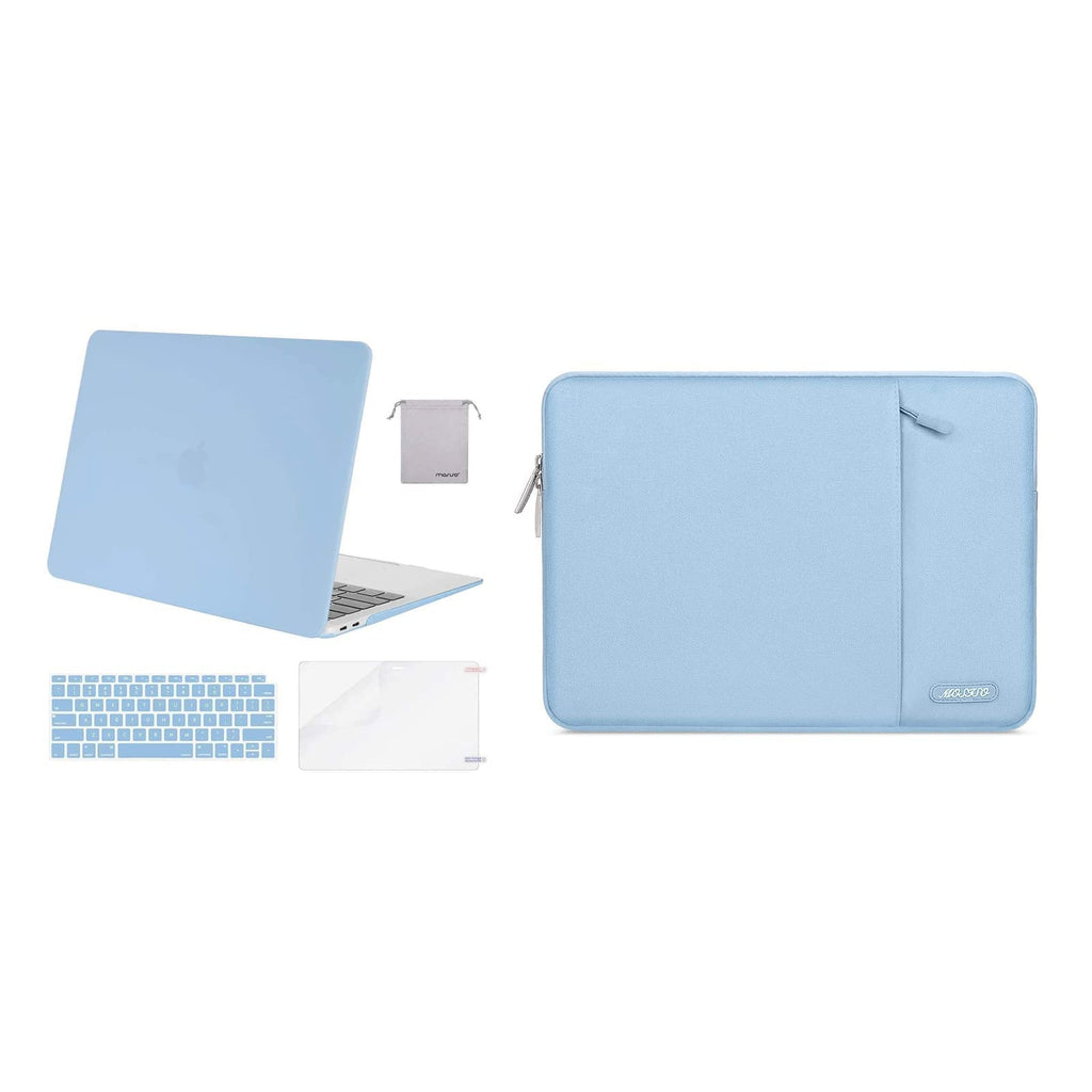 MOSISO Compatible with MacBook Air 13 inch Case 2018-2020 Rlease A2337 M1 A2179 A1932, Plastic Hard Shell&Vertical Sleeve Bag with Pocket&Keyboard Cover&Screen Protector&Storage Bag,Airy Blue