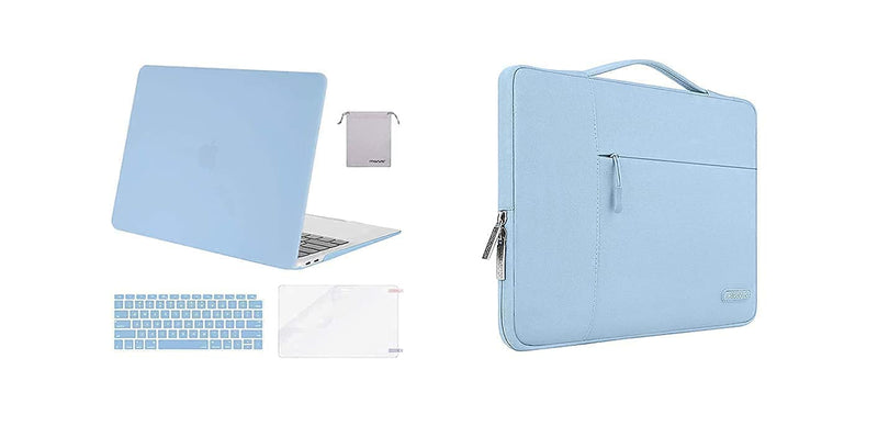 MOSISO Compatible with MacBook Air 13 inch Case 2018-2020 Rlease A2337 M1 A2179 A1932, Plastic Hard Shell Case&Multifunctional Briefcase Sleeve Bag&Keyboard Cover&Storage Bag, Airy Blue