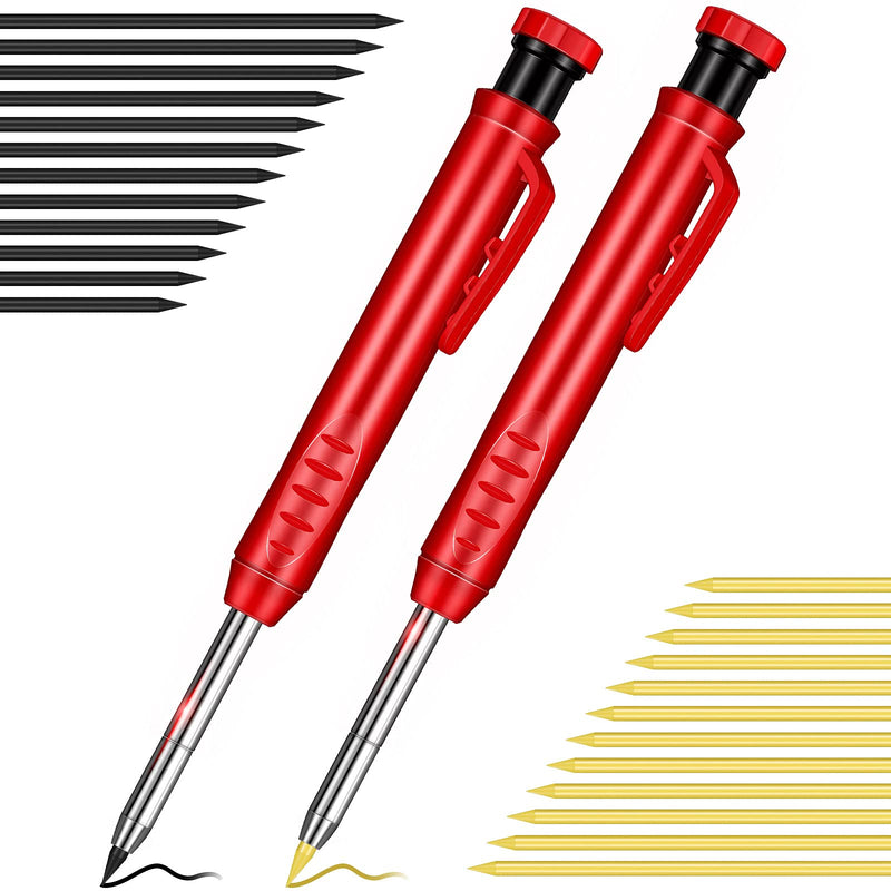 Solid Carpenter Pencil with Sharpener and Leads Mechanical Pencils for Wood Flooring Marker Carpenters Drawing Scriber Woodworking Architect () 26