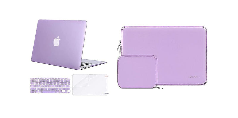 MOSISO Compatible with MacBook Air 13 inch Case 2010-2027 Rlease A1369 A1466, Plastic Hard Shell&Neoprene Sleeve Bag with Small Case&Keyboard Cover&Screen Protector, Light Purple