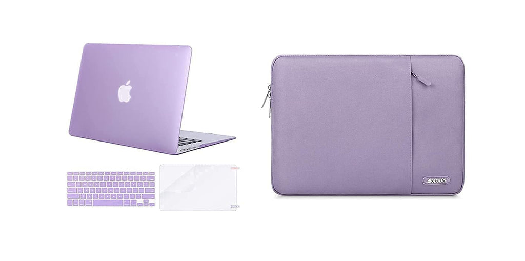 MOSISO Compatible with MacBook Air 13 inch Case 2010-2027 Rlease A1369 A1466, Plastic Hard Shell&Vertical Sleeve Bag with Pocket&Keyboard Cover&Screen Protector, Light Purple