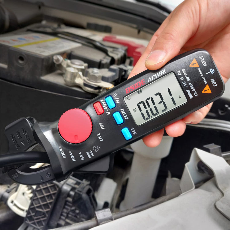 DC Current Clamp Meter 6000 Counts Auto-Ranging Digital Ammeter Amp Ohm Hz Live Check V-Alert Voltage Tester with Back Clip ACM92