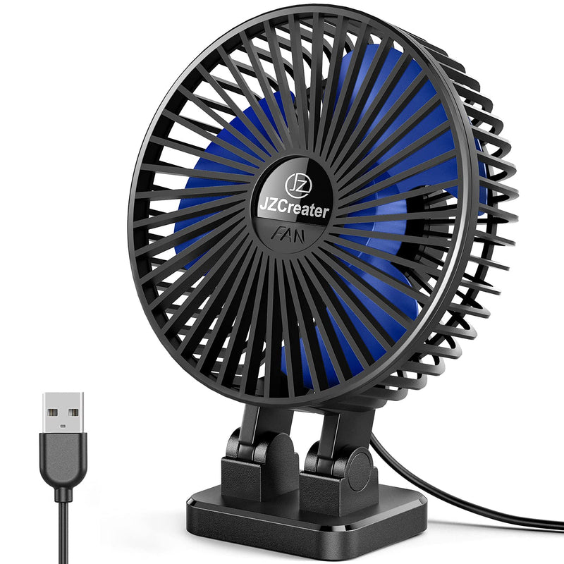 JZCreater USB Desk Fan, 3 Speeds Desktop Table Cooling Fan in Single Button , Head Rotation Strong Wind, Quiet Mini USB Personal Fan for Home Desktop Office Table，Black A01_Black