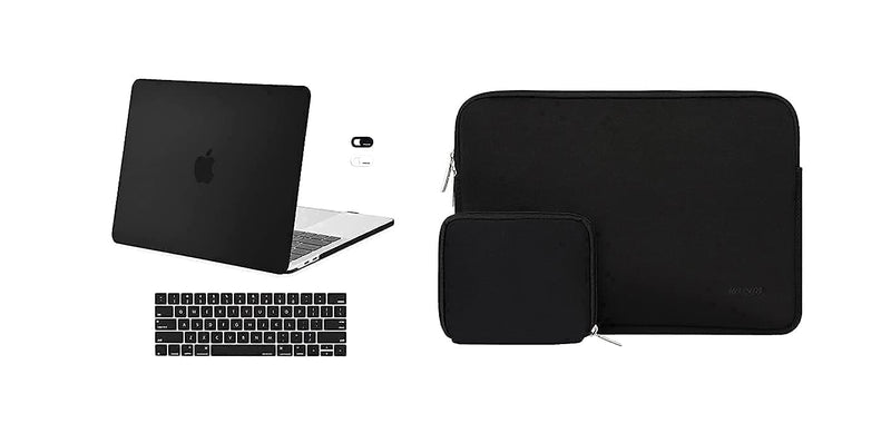 MOSISO Compatible with MacBook Pro 13 inch Case 2016-2020 Release A2338 M1 A2289 A2251 A2159 A1989 A1706 A1708, Plastic Hard Shell&Neoprene Sleeve Bag with Small Case&Keyboard Skin&Webcam Cover, Black