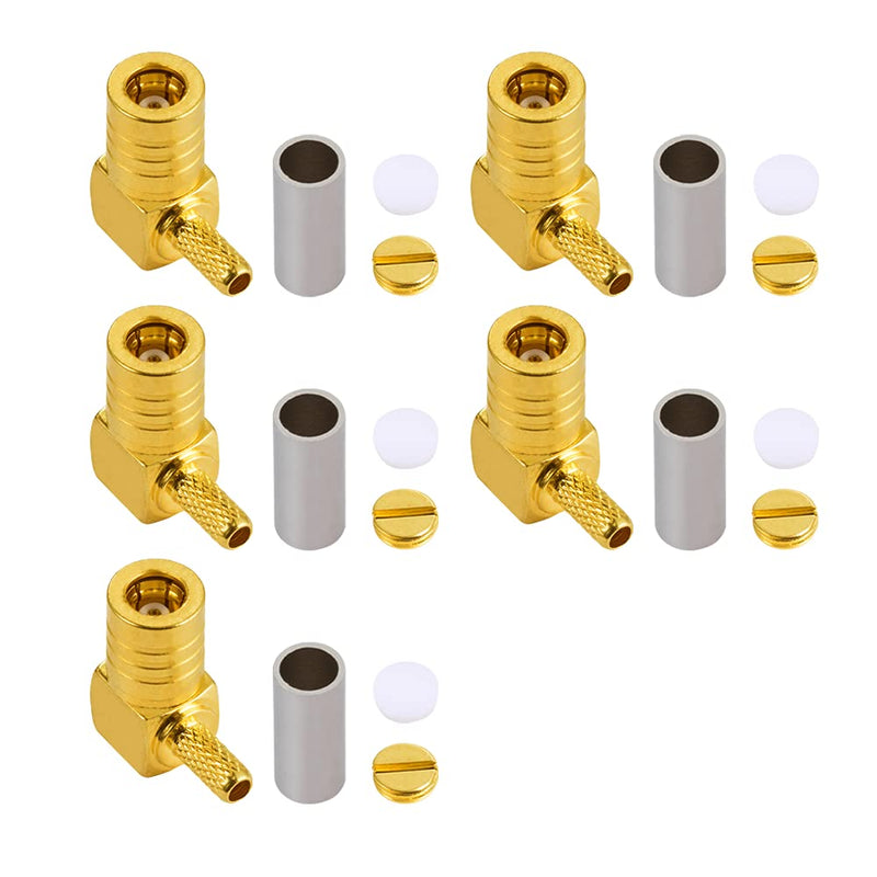 POBADY 5PCS SMB Female Crimp Connector Right Angle 90-Degree Adapter SMB RF Connector for RG174 Cable Antennas Car Digital Radios
