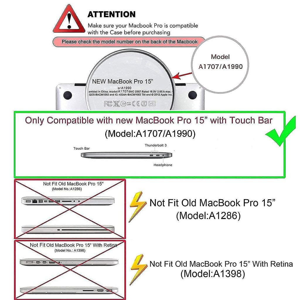MOSISO Compatible with MacBook Pro 15 inch Case 2016-2019 Release A1990 A1707, Plastic Hard Shell Case & Neoprene Sleeve Bag with Small Case & Screen Protector, Crystal Clear&Black
