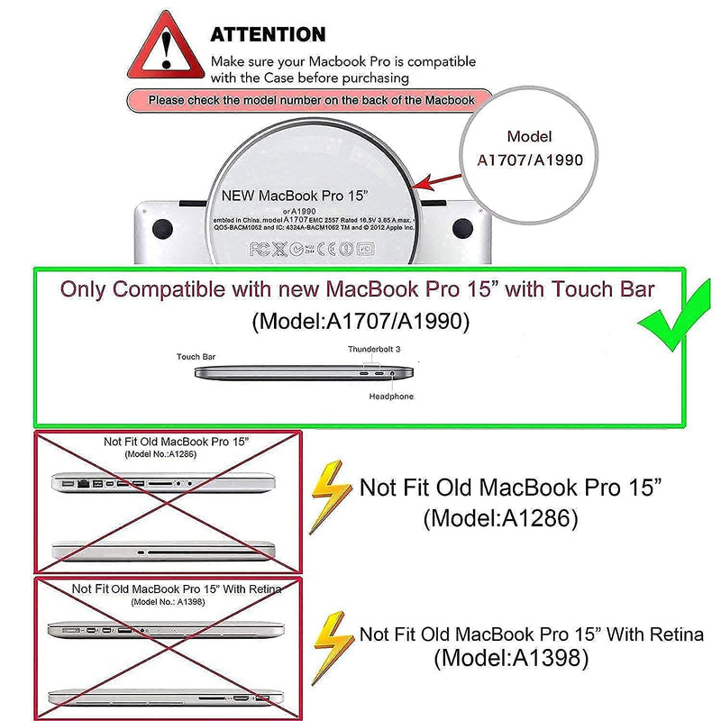 MOSISO Compatible with MacBook Pro 15 inch Case 2016-2019 Release A1990 A1707, Plastic Hard Shell Case & Neoprene Sleeve Bag with Small Case & Screen Protector, Crystal Clear&Black