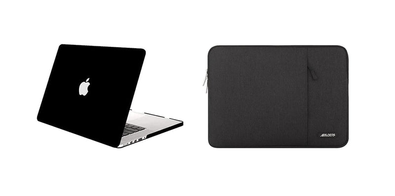 MOSISO Compatible with MacBook Pro 13 inch Case 2015 2014 2013 end 2012 Older Version (Models: A1502 & A1425) with Retina Display, Plastic Hard Shell Case & Vertical Sleeve Bag with Pocket, Black