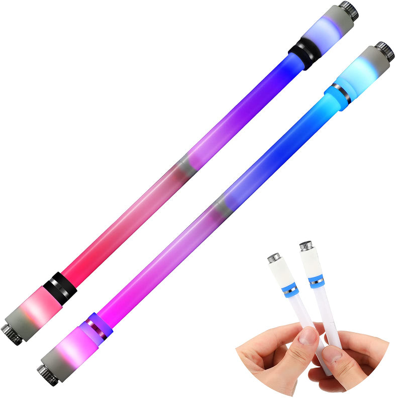 2 Pieces Foldable Rotating Pen LED Rolling Finger Rotating Ballpoint Finger Pen Anti Slip Coating Ballpoint Pen for Office Student Entertainment (No Pen Refill)