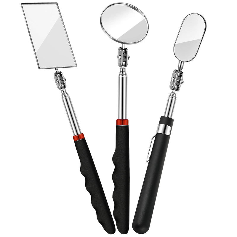 3 Pieces Telescoping Inspection Mirror Round Mirror Square Mirror Inspection Tool for Checking Vehicle, Observing Eyelashes Mouth and Other Small Parts (Oval, Square, Round Style) Oval, Square, Round