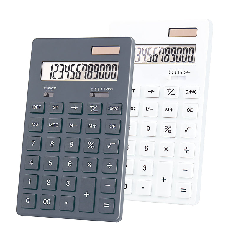 Office Calculator,BESTWYA 12 Digit Dual Power Business Handheld Desktop Calculator (Black and White,2 Pieces) (Black and White)