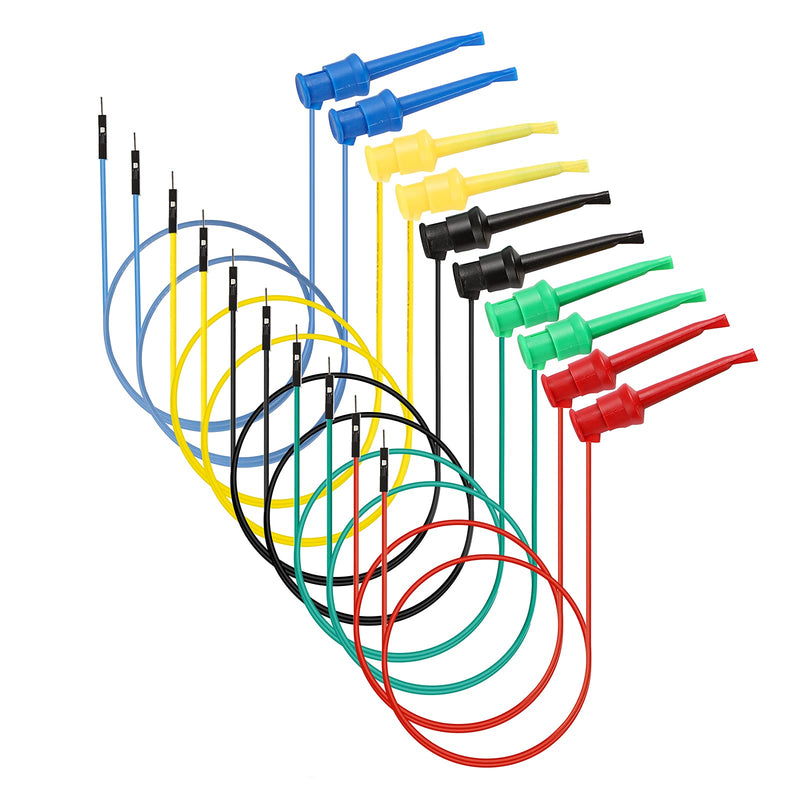 Sumnacon 10Pcs Mini Grabber Test Hook to Male Jumper Wires - 26 AWG Binding Post to Solderless Breadboard Jumper Leads, Soft Silicone Flexible Test Leads for Electrical Testing