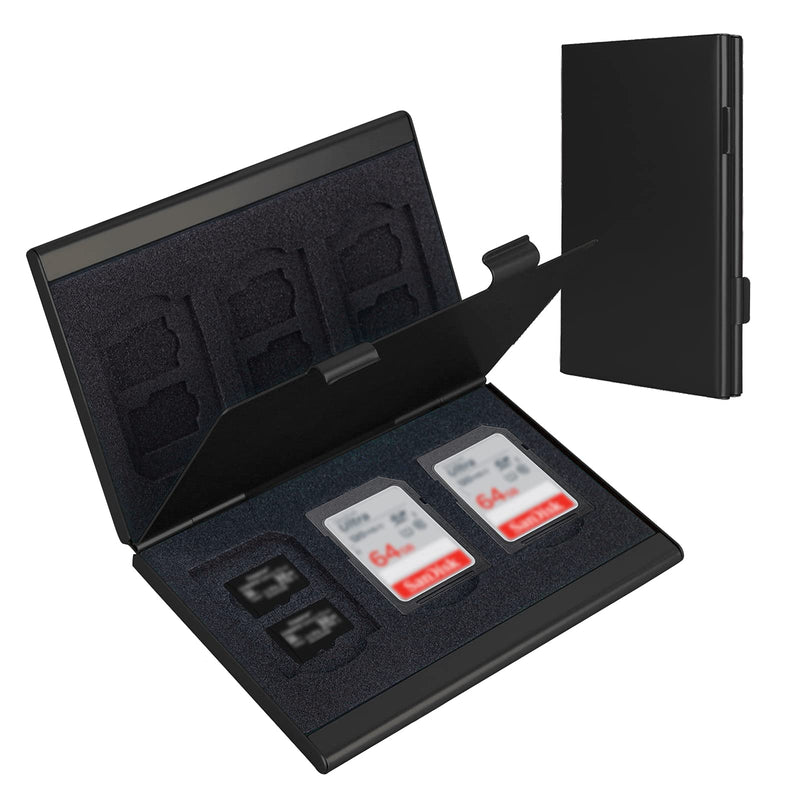SD Card Holder, SD Card Case,LAVILI CF Memory Card Holder Case Aluminum Alloy Hard Shell, Double-Layer Capacity for 6SD Cards and 12 TF Cards Black Color