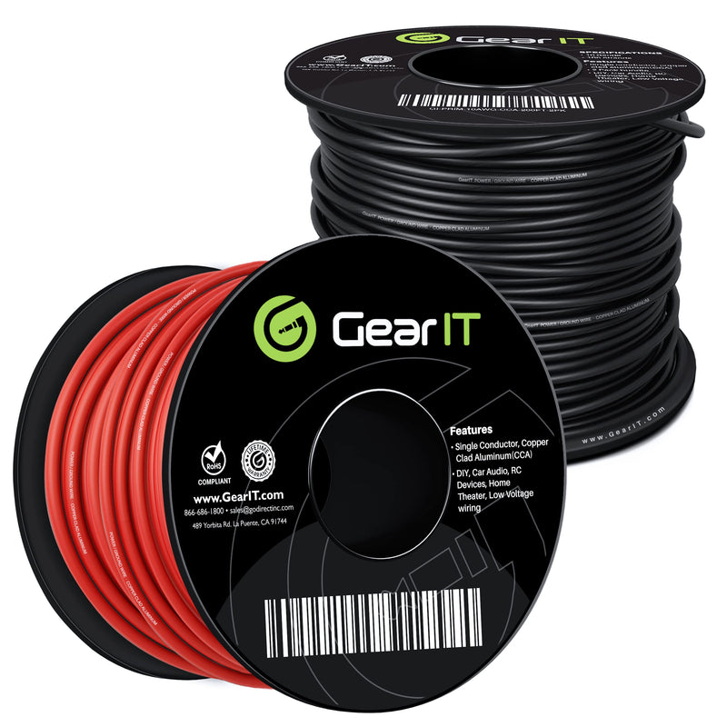 GearIT Primary Automotive Wire 14 Gauge (200ft Each - Black/Red) Copper Clad Aluminum CCA - Power/Ground for Battery Cable, Car Audio, Wire, Trailer Harness, Electrical Wire - 400 Feet Total 14ga Wire 14 Gauge (200ft Each - Black/Red)