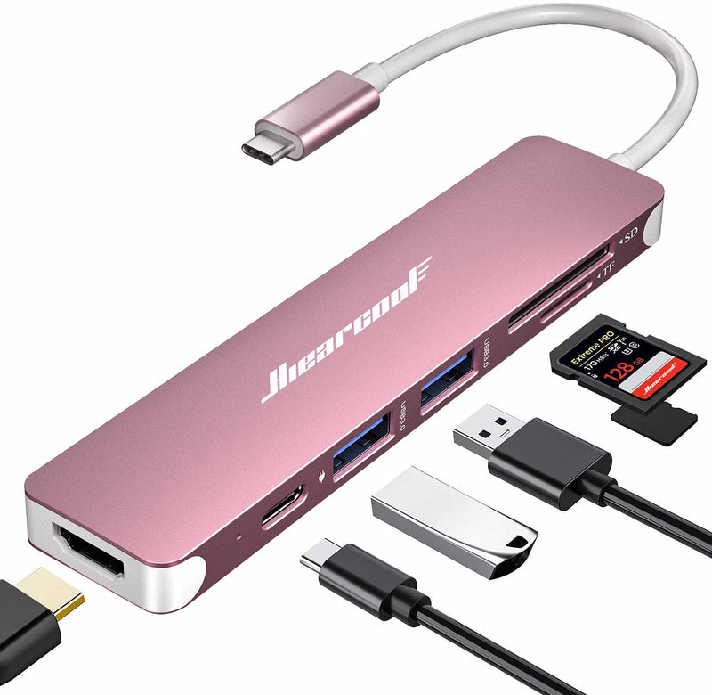 USB C Hub,Hiearcool USB C Adapter,7IN1 USB C to HDMI Mulitiport Adapter Dongle Compatible for MacBook Pro and USB C Laptop-Pink Pink