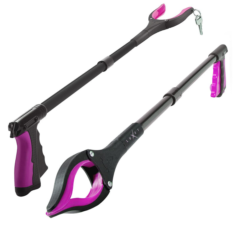 Grabber Reacher Tool - 2 Pack - Newest Version Long 32 Inch Foldable Pick Up Stick - Strong Grip Magnetic Tip Lightweight Trash Picker Claw Reacher Grabber Tool Elderly Reaching - by Luxet (Pink) Pink